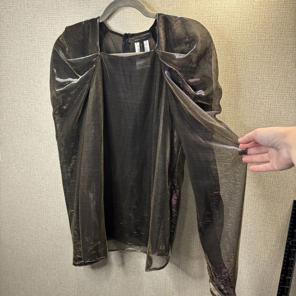 BCBG MAXAZRIA Gold Metallic Black Sheer Blouse Top Women's Small Y2K Party